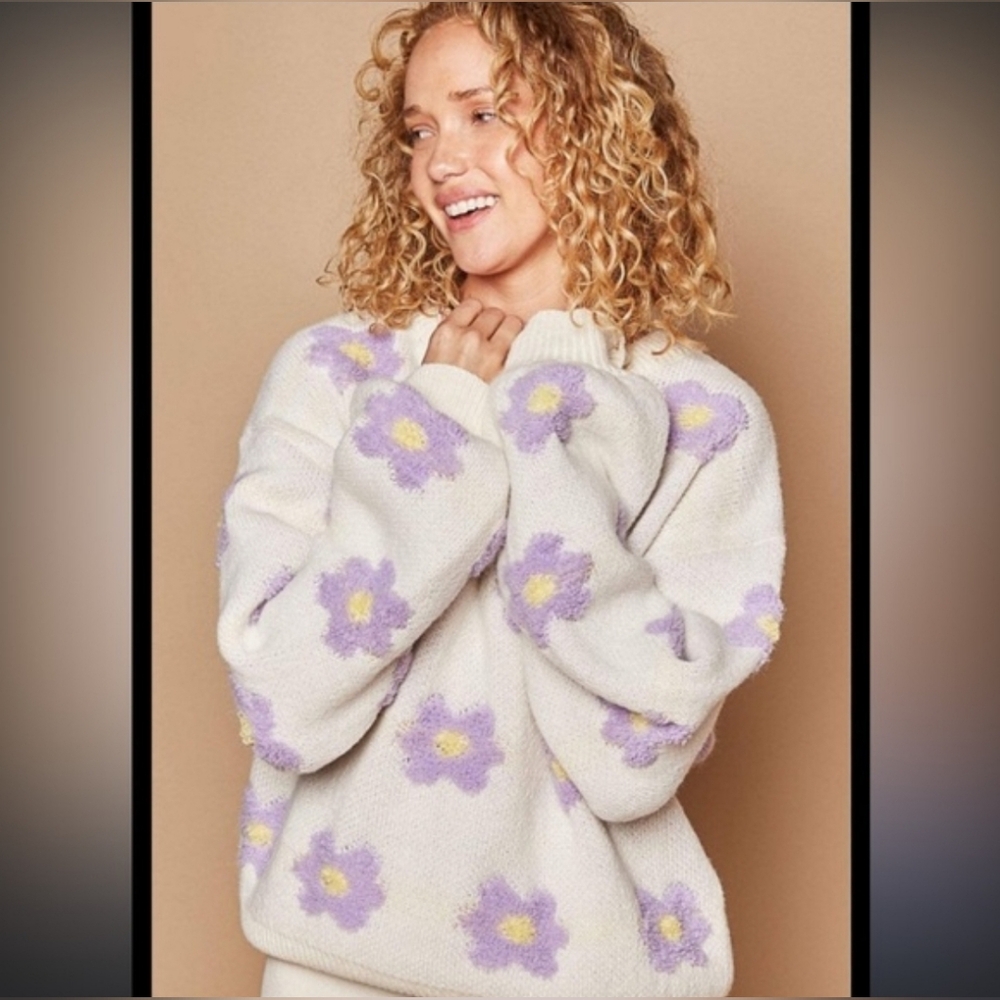POL Floral Knit Sweater – Size Medium  PTP 24"– Soft & Cozy Boutique Style 🌸